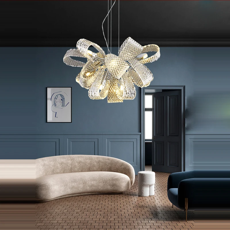 

Художественные стеклянные светодиодные подвесные лампы в стиле пост-модерн, люстра из нержавеющей стали, освещение для фойе