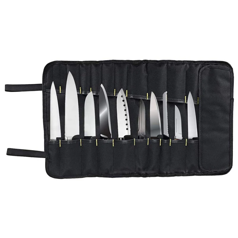LMETJMA 22 Slots Chef Knife Storage Bag Oxford Cloth Knife Roll Bag Portable Durable Cutlery Storage Carry Case KC0318