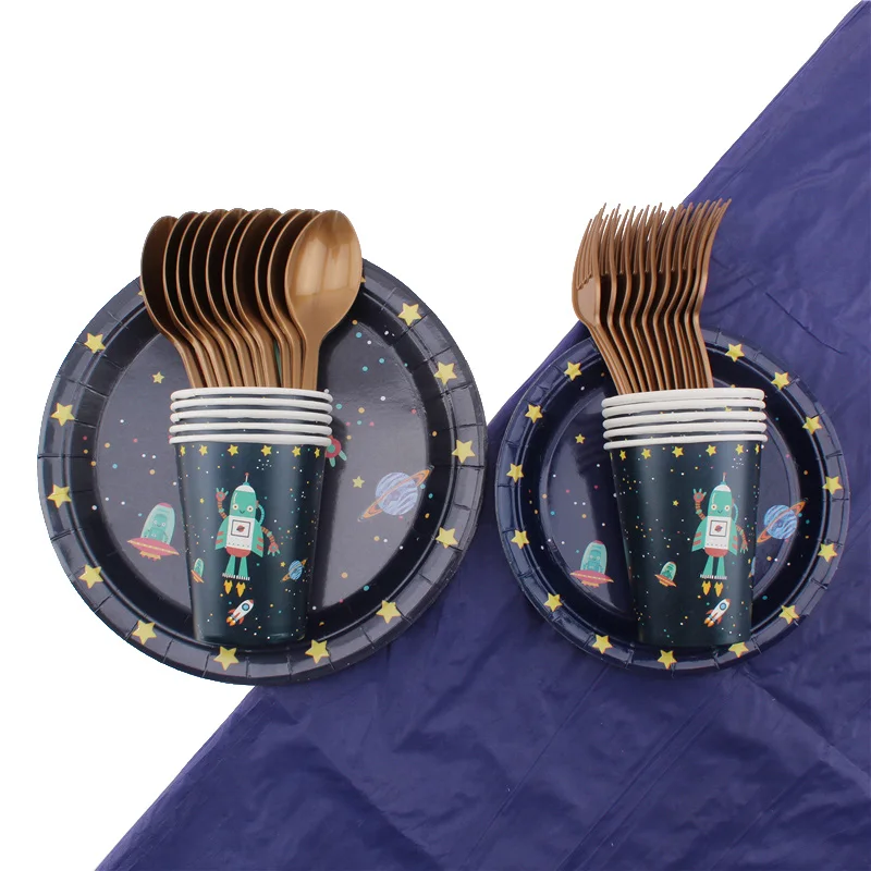 51pcs/set Astronaut Rocket Theme Party Tableware Baby Shower Birthday Decoration Cups Disposable Supplies | Дом и сад