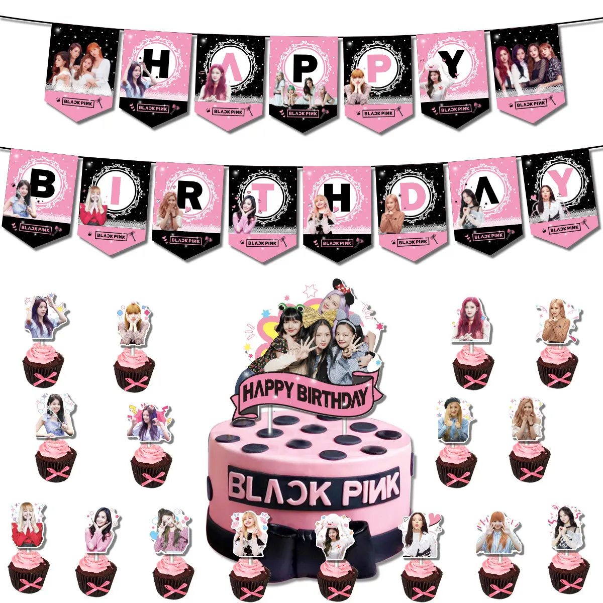 Super Star Black Pink Girls Theme Balloons