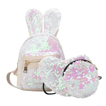 

3pcs/Set Women Rabbit Ears Sequins Mini Backpack Sequins Bags for Girls Teenage Shoulder School Backpack Fashion Day Clutch New