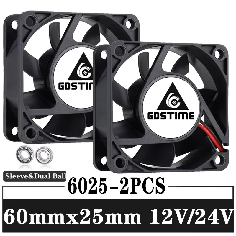 

2PCS Gdstime 60mm 60x60x25mm DC 12V 24V 6cm Cooler 6025 PC Laptop Computer Ball Bearing Brushless DC Cooling axial Fan