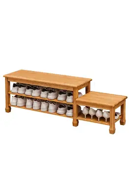 

Bamboo shoe rack simple household space saving multi-function dust-proof multi-layer door small shoe can sit Shoe bench