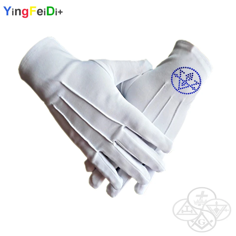 Masonic Craft Gloves 100% Cotton White With Blue SQ And Compass - Foto 8
