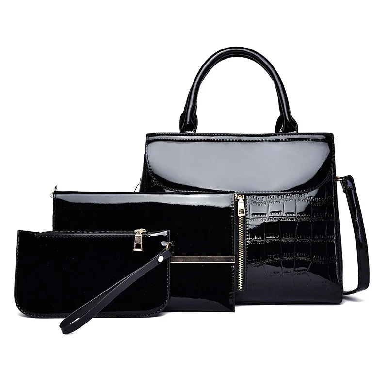 

2019 New Style Women's Three-piece Set Patent Leather Handbag WOMEN'S Bag Mother And Child Bag Youth Fashion Crossbody Bag Carry