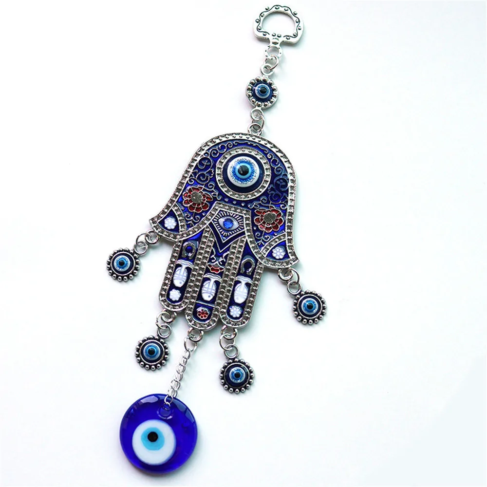

1PC Turkish Blue Eyes Jewelry Hand of Fatima Alloy Pendant Demon Eye Wall Hanging Home Decorations