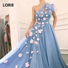 Лори платье для выпускного бала, голубое одно плечо платье выпускного вечера длинное 3D Цветы Аппликации вечерние праздничные платья для встречи выпускников плюс размер