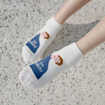 

Women Cotton Socks Cartoon Casual Solid Color Cute Short Socks Harajuku Female Socks