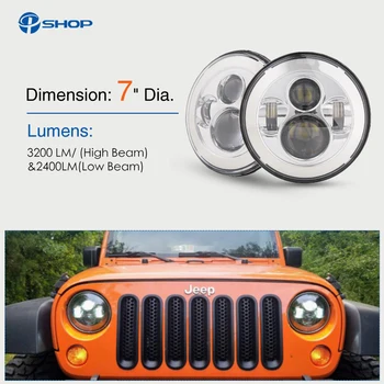 

7 inch LED Halo Headlights 7" LED Headlight H4 Hi/low Auto Headlight With Angle Eye For Jeep Puch Kenworth Nissan Suzuki Samurai