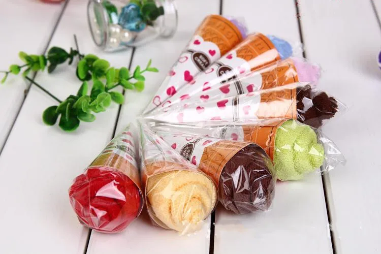 cotton single Полотенце для мороженого, торта, полотенце на День святого Валентина, креативный подарок на день рождения, свадьбу, подарок для мороженого, конус, цвет Randam - Цвет: cotton single