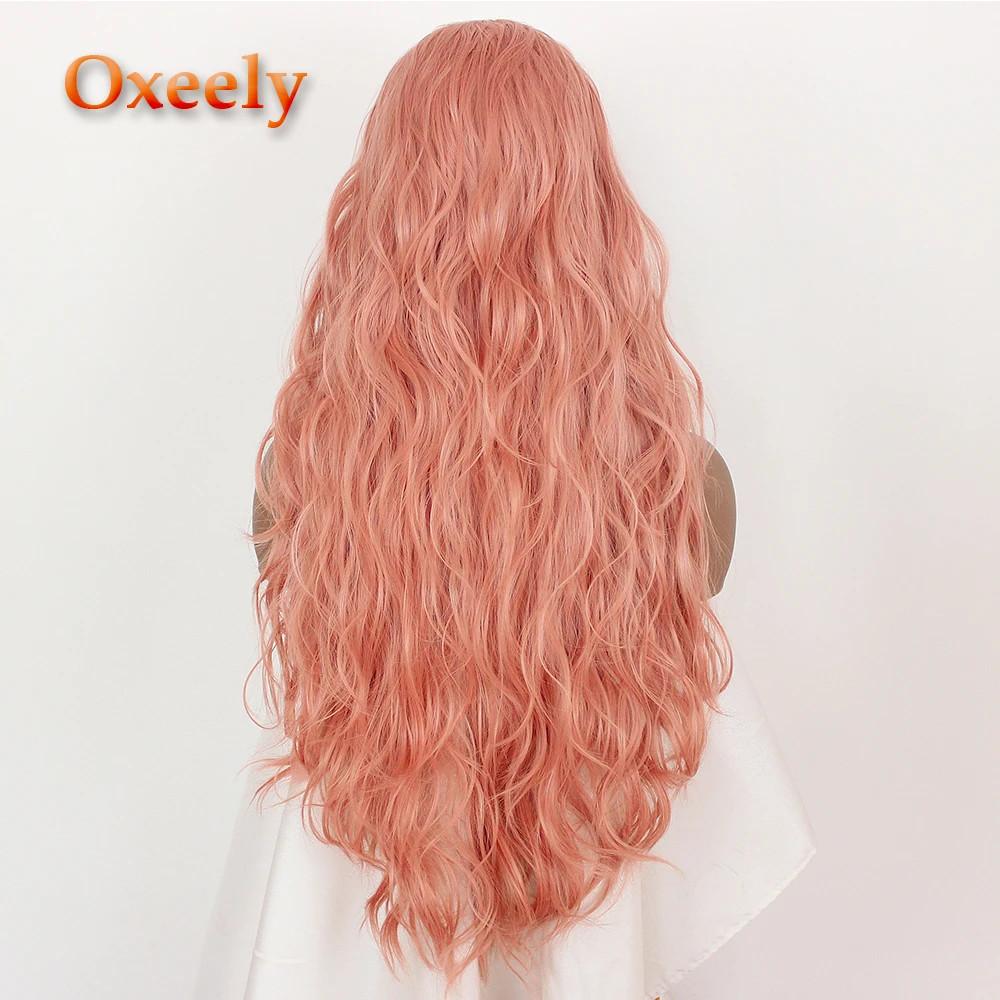 Oxeely blonde loose wave synthetic lace front wig blonde color with baby hair heat resistant for women - Color: Pink