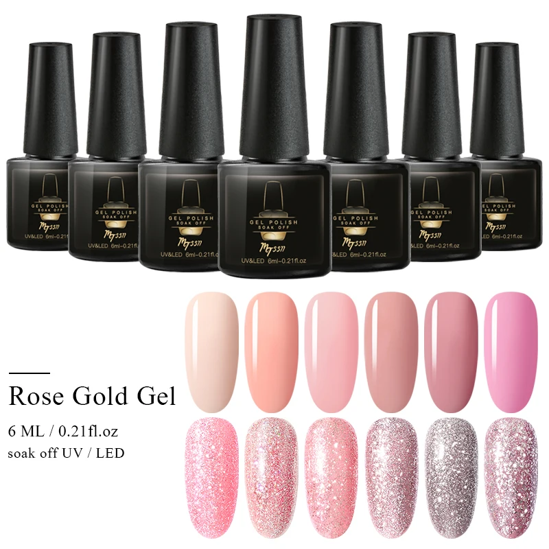 

Mtssii 6ml UV Gel Nail Polish Charm Rose Gold Glitter Sequins Soak Off UV Gel Varnish Color Nail Gel Polish DIY Nail Art Lacquer