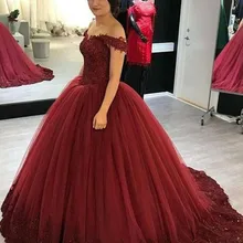 Бургундия Принцесса бальное платье Кружева аппликации бисером сладкий 16 платье День рождения платья Vestido De Debutante