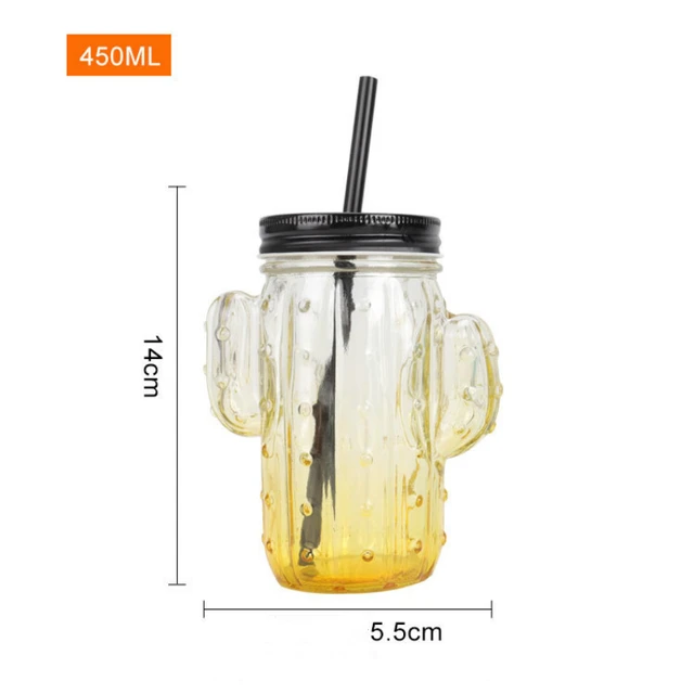 1pc Creative Cactus Shaped Glass Cup With Lid And Straw For Cold