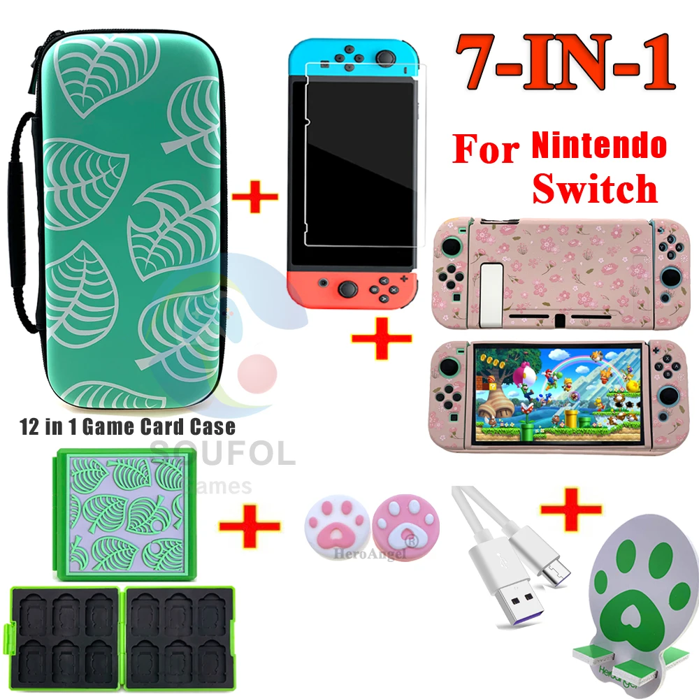 

7 in1 For Nintendo Switch / Lite NS Accessories Console Carrying Storage Bag Joystick Handle Grips Soft TPU Case Game Card Cases