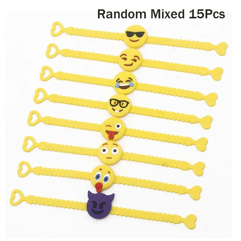 15Pcs One Smile 8/12/15 шт. Новое поступление милые со смайлами из резины оснастка браслет мультфильм широкий браслет, праздничная бижутерия для женщин, подарок для девочек - Цвет: 15Pcs One Smile