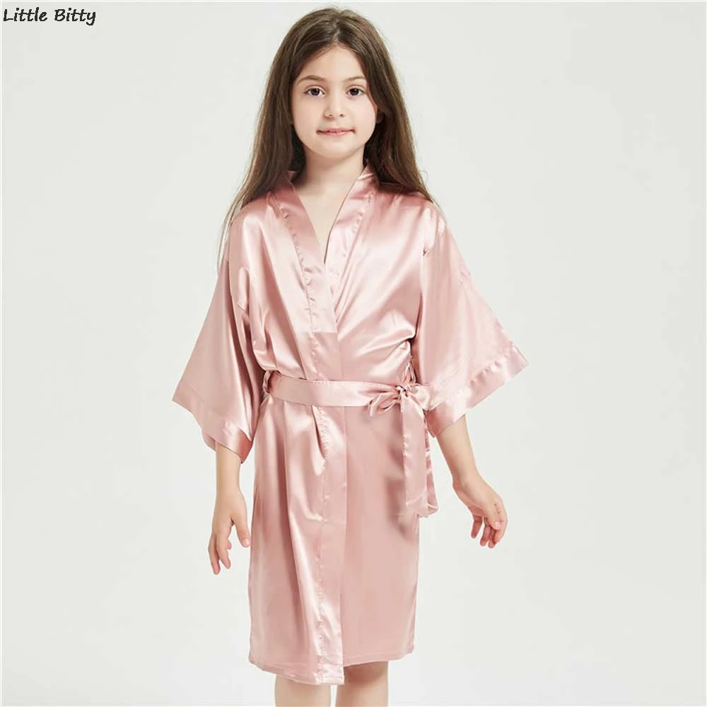 Wedding Party Robes for Girls Children Satin Pajamas Teen Girls Sleepwear Bathrobes for Children Silk Kimono Bathrobes Kids vintage nightgowns	