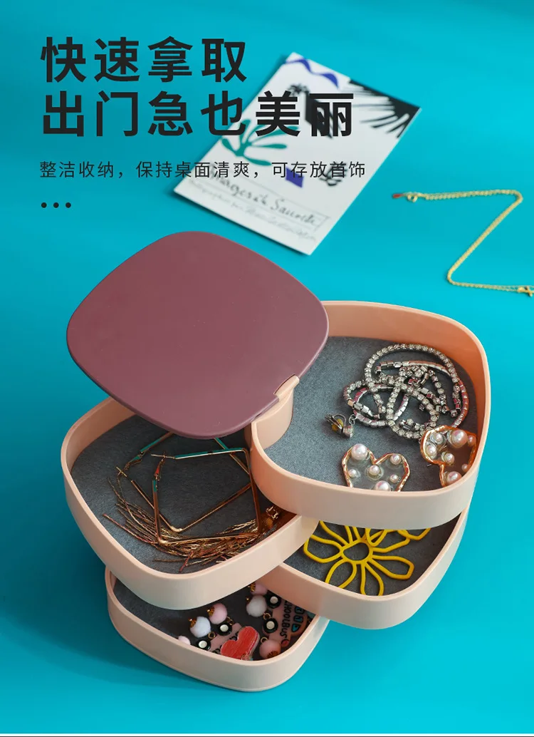 Jewelry Storage Box Jewelry Desktop Organizing Box Necklace Storage Box Four Layers with Mirror Rotatable Earrings organizer