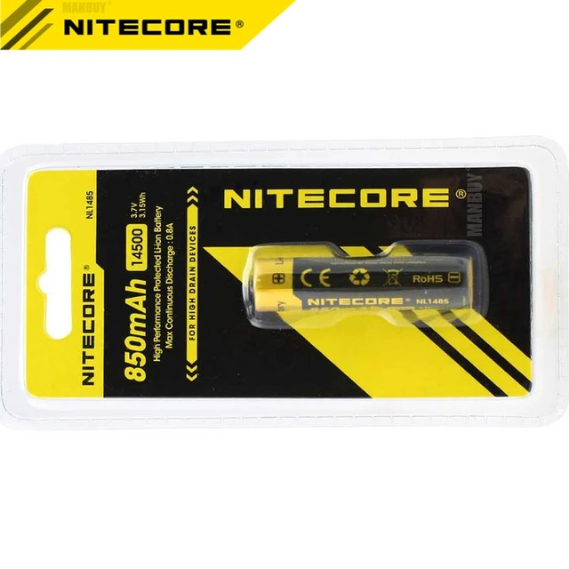 Nitecore NL1485 14500 Rechargeable Lithium-Ion Battery (3.7V, 850mAh,  3.15Wh)