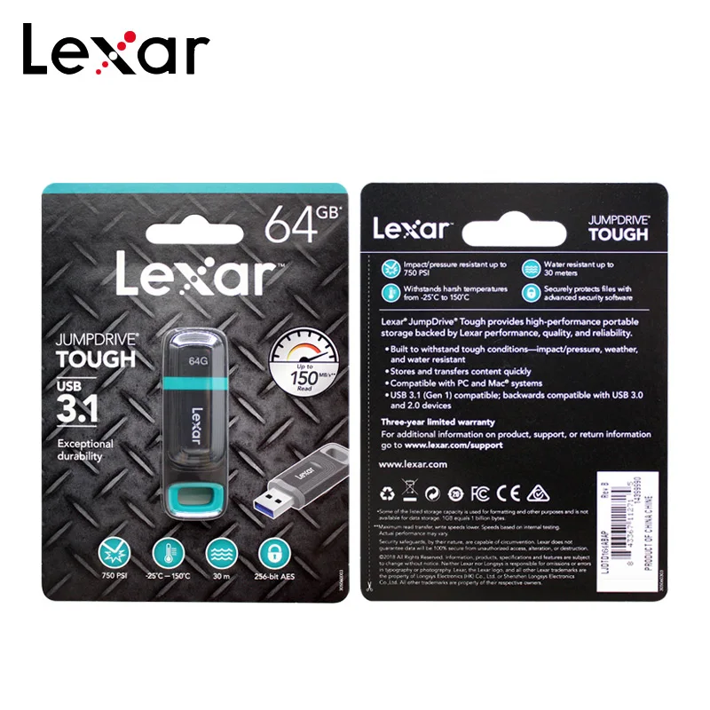 Lexar JumpDrive жесткий USB флеш-накопитель 32 Гб 64 Гб USB 3,1 водонепроницаемый промышленный флеш-накопитель USB карта памяти