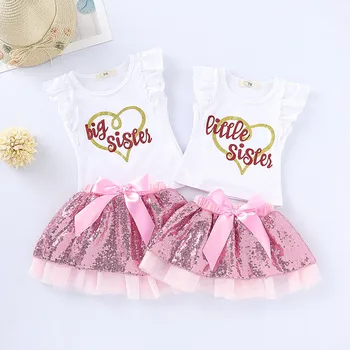

Toddler Girl Clothes Set Sister Sleeveless Tops Sequins Skirt Kids Clothes For Girls Summer Princess Outfits 2020 Girls Clothing