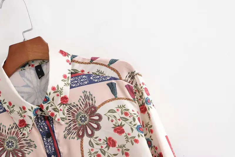 Женская винтажная Повседневная Деловая блузка офисная для женщин с цветочным принтом и кисточками рубашки с отложным воротником кимоно femininas Топы LS4368