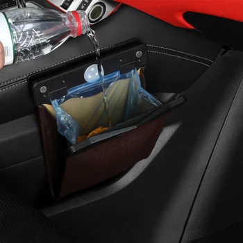 

Leather Durable Foldable Car Trash Bin Frame Auto Garbage Bin Auto Rubbish Storage Waste Organizer Holder Bag Bucket