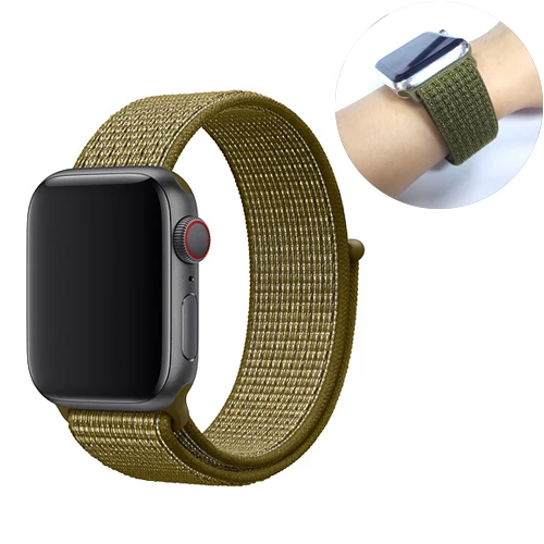 Спортивный бесшовный ремешок для apple watch 4 5 Группа 44 мм 40 мм apple watch, ремешок 42 мм, 38 мм, версия наручных часов iwatch, 5/4/3/2/1 браслет нейлоновый Плетеный ремешок для часов - Цвет ремешка: Olive green-21