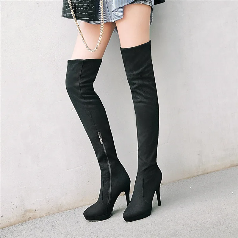 

2018 Fashion Tight High Over Knee Tall Ridding Boots Sexy Thin High Heels Pointed Toe Womens Shoes Winter Plus Size 43
