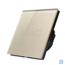 2017 EU Standard Golden Smart Wall Touch Switch Remote Control Switch 2 Gang 1 Way Wireless Remote Control Touch Light Switch 100v 240v ac 2 gang 2 way switch rfid wireless 30m remote control touch screen light switch panel 2 wireless receivers