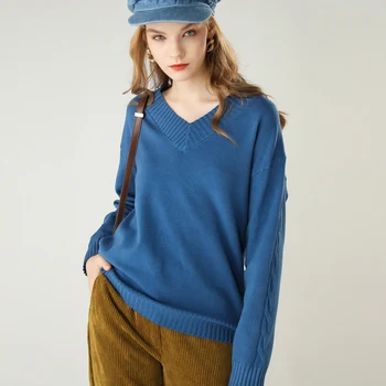 

knitted sweater female big v-neck winter autumn thick pullover jumper fashionable long sleeves short casual women top