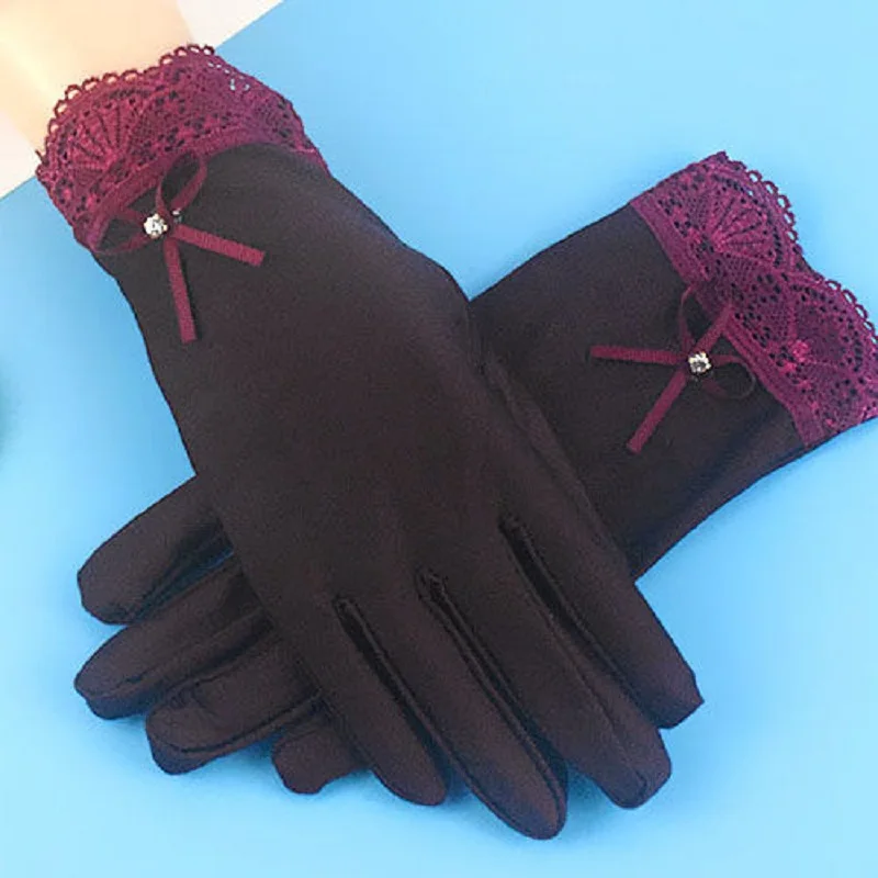 

Women Lace Sunscreen Bow Gloves Summer Spring Lady Stretch Anti Uv Driving Gloves Breathable Gloves & Mittens