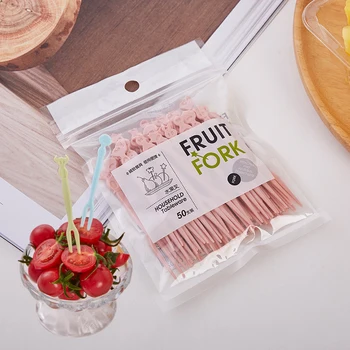 

50Pcs Disposable Fruit Snack Fork Dessert Food Picks Plastic Cake Forks Cocktail Picks for Home and Catering Party YU-Ho