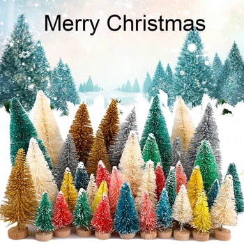 

40Pcs Mini Multicolor Pine Trees Sisal Snow Frost Trees with Wood Base Bottle Brush Trees Plastic Tabletop Trees Crafting Party