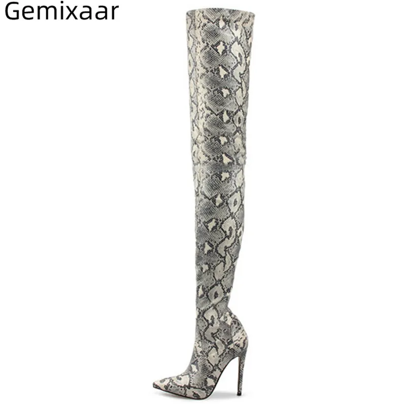 

Boots Woman Serpentine Pattern Point Toe High Heels Ladies Walking Shoes Size Zipper Bottes Gladiator Heel Woman Boots Mujer 43