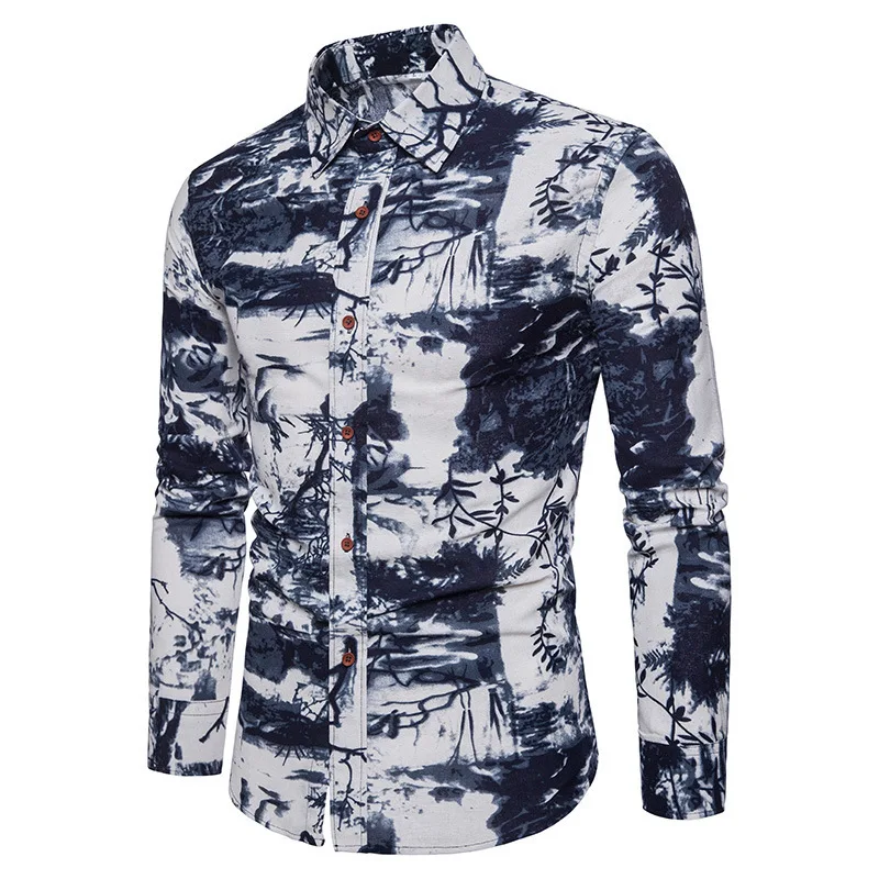 Мужская рубашка Blusas, одежда с открытым стежком, умная повседневная одежда с воротником-стойкой, обычные повседневные рубашки на пуговицах, рабочая одежда, большие размеры, с принтом