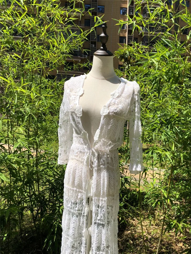 Длинное кружевное пляжное платье Robe de Купальник Cover up Саида Praia longa Для женщин