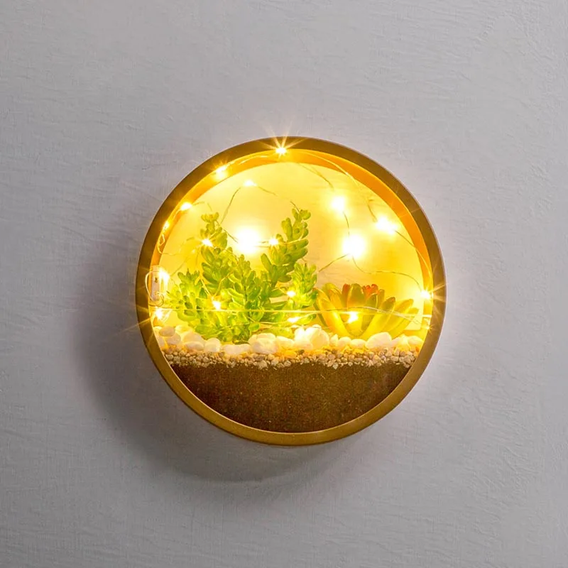 Billige Moderne Runde Eisen Kunst Glas Wand Vase mit LED Licht Decor Wand Pflanz Hause Wohnzimmer Hängen Blume Topf Sukkulenten blumentopf