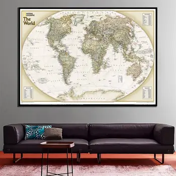 

A2 Size The Physical Map of The World 2010 Version Waterproof Fine Canvas Vinyl Spray Wall Map For Home Crafts Office Wall Decor