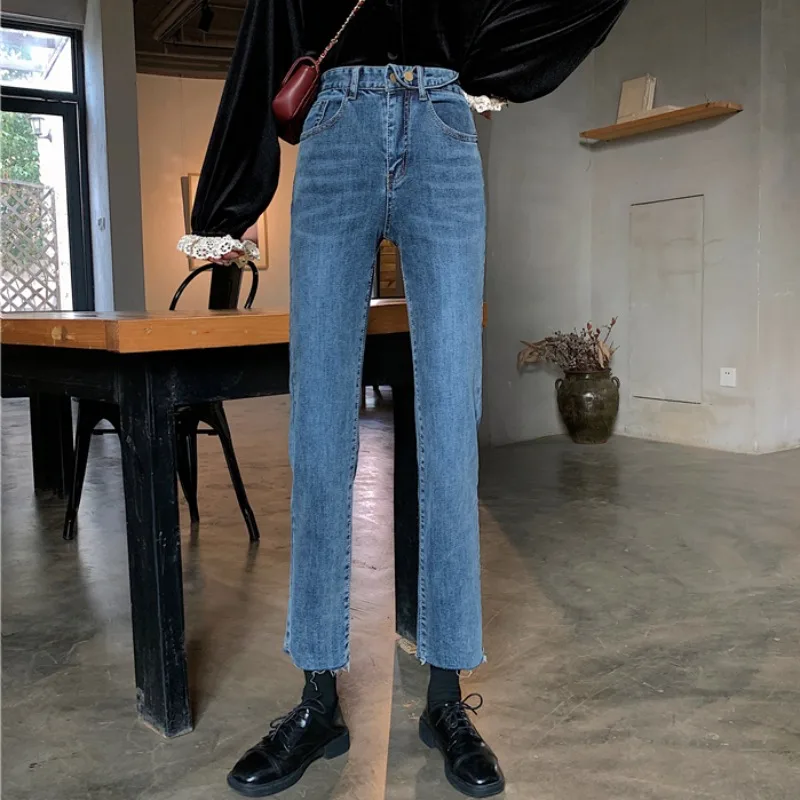 

2020 Spring New Style Plus Size Jeans Women Extended Long High-waisted Straight-leg Pants 170-185cm Tall Girls Full Trousers