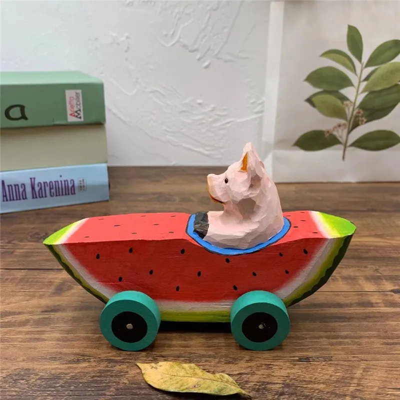 Simulation Model Wooden Children's Educational Toy Trolley Cute Animal Car Children's Room Desktop Decoration Birthday Gift - Color: I