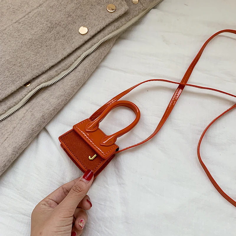 Mini Suede Orange Женская мини-сумка, кожа, крокодиловая сумка, сумка через плечо, большая ручка, маленькая квадратная женская сумка, красная, желтая, Jacquemus - Цвет: Mini Suede Orange