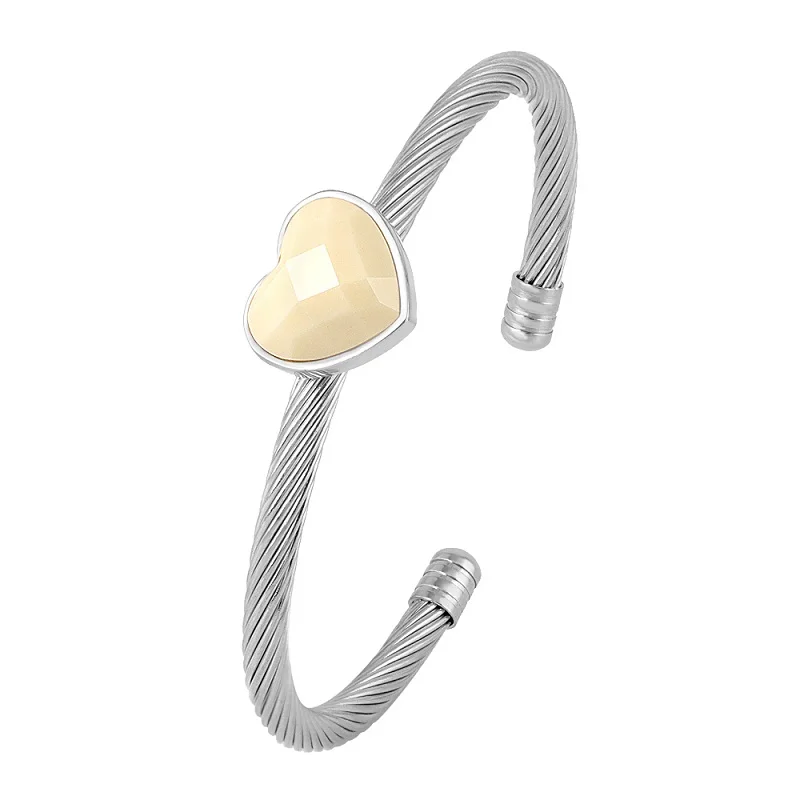 Personalized Charm CZ Love Heart Bangles for Women Silver Color Fashion Crystal Love Cuff Bangle Bracelet Jewelry Gift