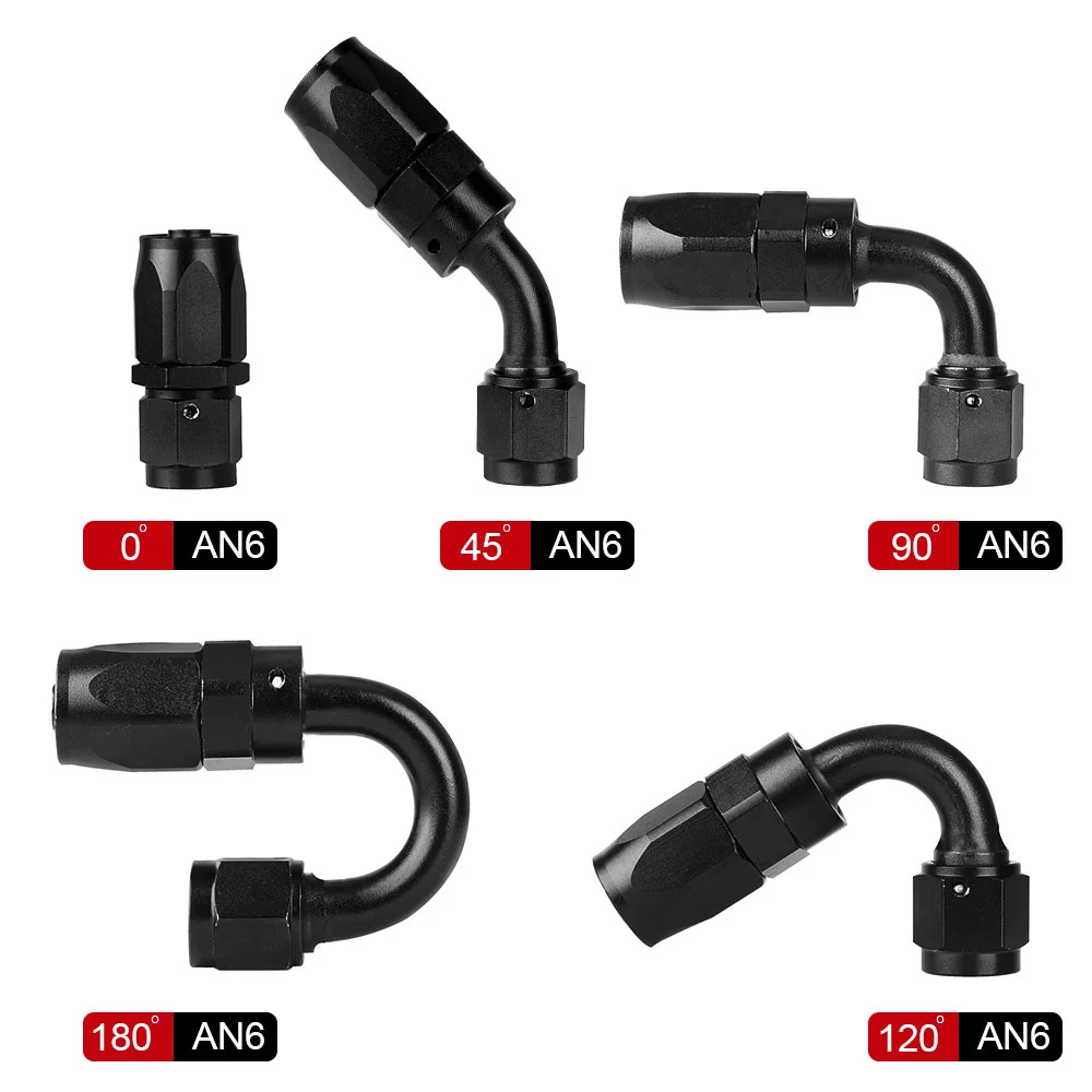 AN6 AN8 AN10 Oil Fuel Swivel Hose Anoized Aluminum Straight Elbow 0 45 90 120 Degree Hose End Oil Fuel Reusable Fitting Black aluminum hose fitting