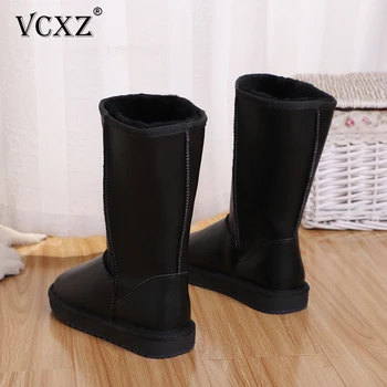 

VCXZ 2020New Classic Women Cowhide Leather keep warm Wool Fur Lined Winter Comfortable Boots Elegant Woman Waterproof Snow Boots