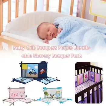 

Cotton Breathable Crib Bumper Pads Washable Padded Crib Liner Set Baby Crib Bumpers Purple Breathable Nursery Bumper Pads