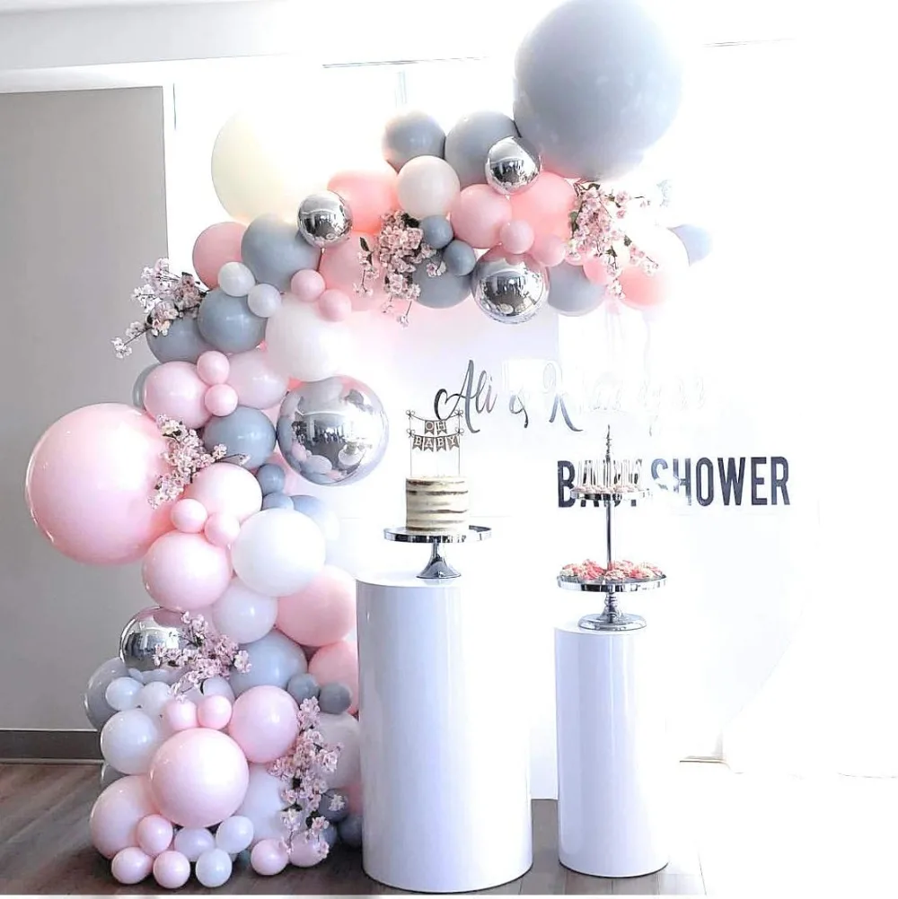 Макарон пастельный розовый белый серый латексные воздушные шары-гирлянды арка для душа ребенка Свадьба День Рождения Вечеринка конфетти серебро 4D шар Декор