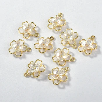 

Alloy Imitation Shell Colorful Double-Layer Five-Leaf Flower Pendant Earrings Necklace Bracelet Ornament Pendant Material 4pcs