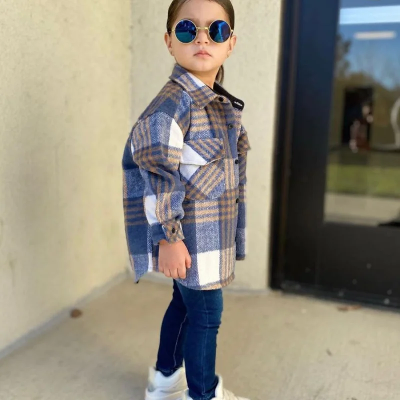 Fashion Baby Girl Boy Plaid Shirt Jacket Cotton Child Shirt Thick Wool Loose Outfit Winter Spring Fall Baby Casual Clothes 3-14Y boys long sleeve shirts,girls long sleeve shirts