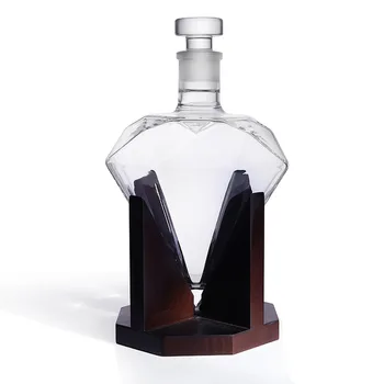 

Hellodream luxury home bar diamond shaped style Whiskey Decanter with wooden Bracket for Liquor Scotch Bourbon 850ml